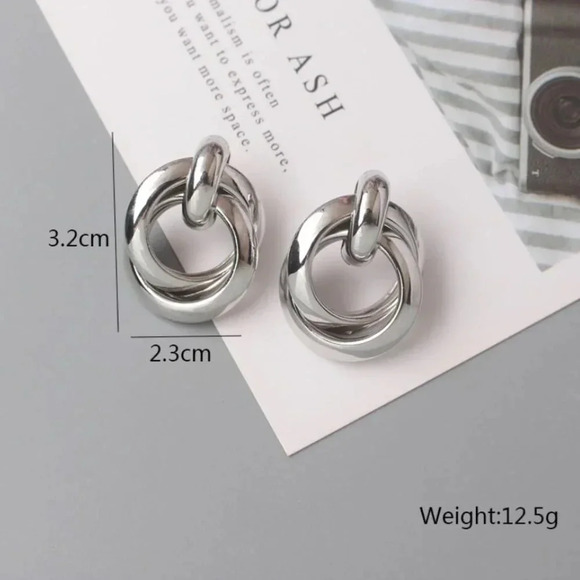 Gold or Silver Minimalist Large Knot Earring Statement Stud Earrings - Picture 6 of 6